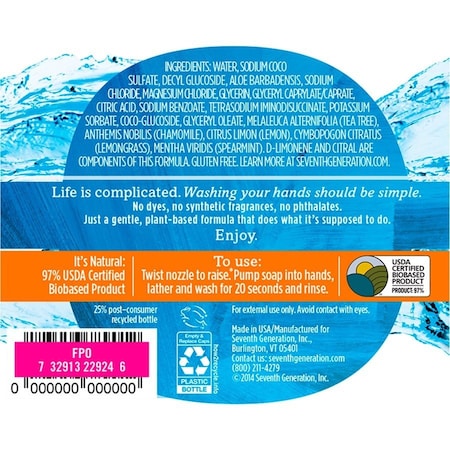 Seventh Generation Purely Clean Hand Wash, No Color SEV22924