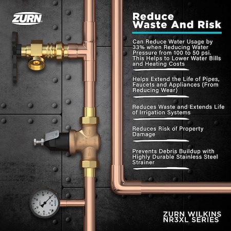 Wilkins 2 in. NR3XL Pressure Reducing Valve, Double Union Female Copper Sweat Connections 2-NR3XLDUC