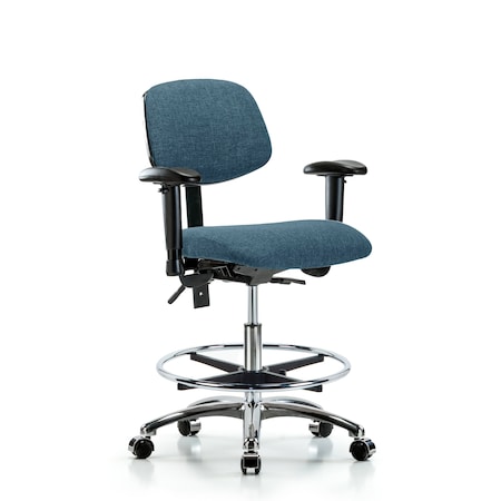 Blue Ridge Ergonomics Chair, Fab, Med Bench, Chr AA CF Cast, Blu, 6-Way Adjustable, 22" to 29" Height, Blue BR-FMBCH-CR-T0-A1-CF-CC-F43