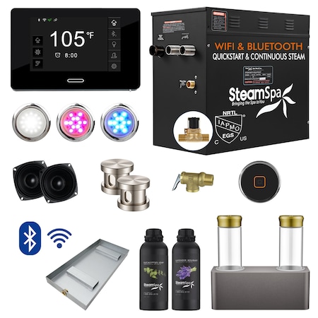 Steamspa 10.5kW QuickStart Steam Bath Generator with Dual Aroma Pump in Brushed Nickel BKT1050BN-ADP