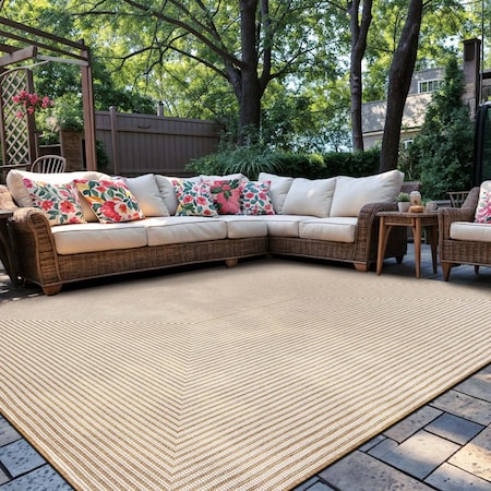 World Rug Gallery Concentric Frame Reversible Jute-Look Indoor/Outdoor Rug 7 ft 10 in x 10 ft Natural WR186NATURAL8X10