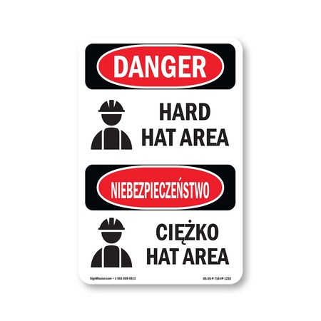 Signmission OSHA Danger Sign, Hard Hat Area Bilingual, 10in X 7in Rigid Plastic, OS-DS-P-710-VP-1292 OS-DS-P-710-VP-1292
