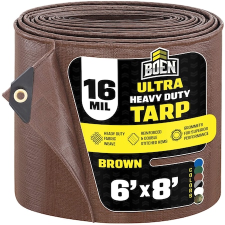 Boen Ultra Heavy Duty Tarp, 6 ft x 8 ft, 16 Mil, Brown, Polyethylene BR16T-68