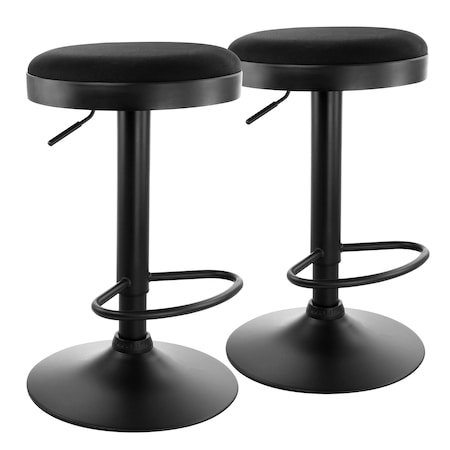 Elama 2 Piece Backless Adjustable Fabric Bar Stool in Black with Black Base ELM-7229-BLK