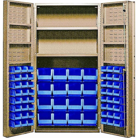 Quantum Storage Systems JUMBO BEIGE STORAGE CABINET W/64 BLUE BINS QSC-BG-64-2S-6DSBL