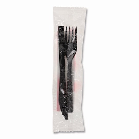 Pactiv Evergreen Gardenware Cutlery Kit, Individually Wrapped, Heavyweight, Fork/Knife/Napkin, Plastic, Black, 500PK GKFKNECH