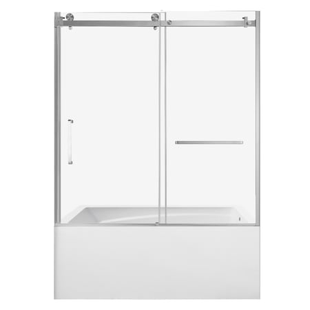 Kingston Brass 60" Acrylic Anti-Skid Alcove Right-Hand Drain Tub with Left Sliding Tub Door, White/Brushed Nickel KVTAM6032R22D8