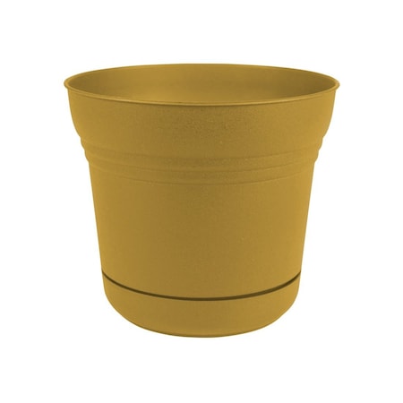 Bloem Saturn Planter with Saucer, 14.5in Wx14.5in D, Round, Classic Texture, Plastic, Matte Earthy Yellow SP1423