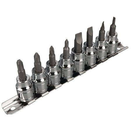 Performance Tool 8 pc. Screwdriver Bit Socket Set, 3/8 in. Dr. Sockets, Slotted Phillips W38860
