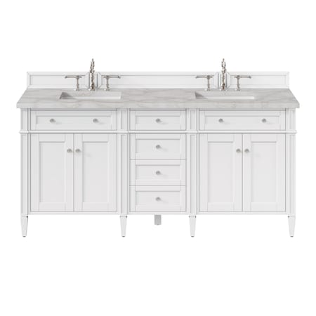 James Martin Vanities Brittany 72'' D Vanity, Bright White Vanity w/ Victorian Sil Silestone Top w/ Wireless Charger 655-V72-BW-FVSL