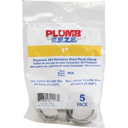 Plumbeeze 1'' SS PEX-B Pinch Clamp, 5PK PE-PS-PC10-05