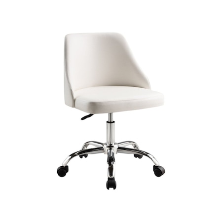 Homeroots White and Silver Faux Leather Adjustable Height Swivel Rolling Office Chair 554025