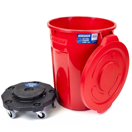 Magnum Tool Red 32 Gallon Trash Can Set (Trash Can, Quiet Dolly, and Reinforced Lid) (1 Set) CMTC-CLD0-32R01