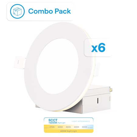 Infibrite 4 In Slim Recessed LED with Night Light 5CCT Selectable White 9 Watt 750LM Triac Dimmable, 6PK IB-001-28-9W-WH-6PK
