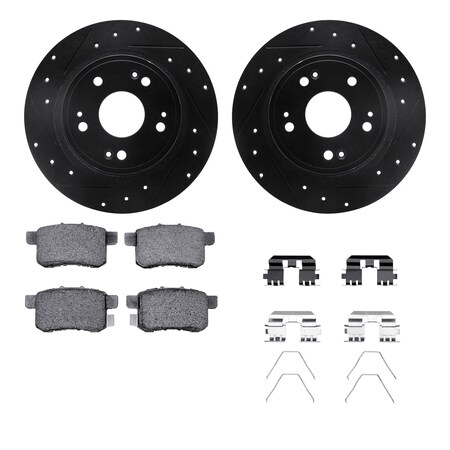 Dynamic Friction Co DFC Rotors-Drilled & Slotted-Black w/ 5000 Advanced Brake Pads Incl Hdw 8512-59044