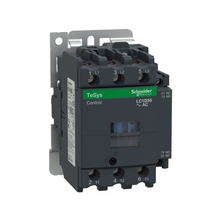 Schneider Electric IEC Magnetic Contactor, 1NC/1NO, 3 P, Non-Reversing, Screw Clamp LC1D50T6