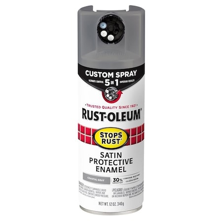 Rust-Oleum 5-In-1 Enamel Paint, Satin, Coastal Gray, 12 oz, Aerosol Can 376872
