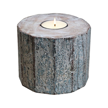Homeroots 5" Brown And White Solid Wood Tabletop Tealight Candle Holder 554700
