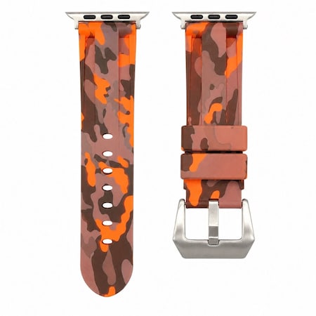 Elegani Alligator-Embossed Leather Band Compatible with Apple Watch 41mm, Orange, Yellow Gold Buckle LAT5-ORG-YGD-41