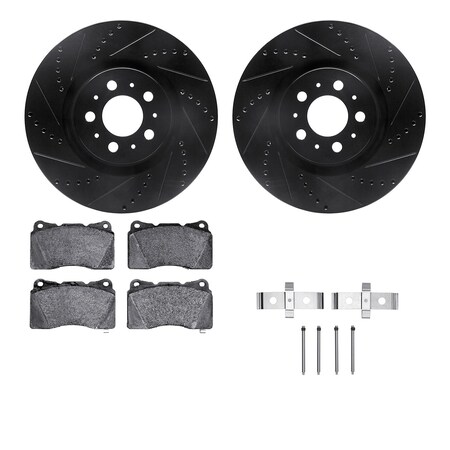 Dynamic Friction Co DFC Rotors-Drilled & Slotted-Black w/ 5000 Advanced Brake Pads Incl Hdw 8512-27204