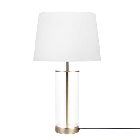 Homeroots 23" Clear Metal Cylinder USB Table Lamp With White Empire Shade 548265