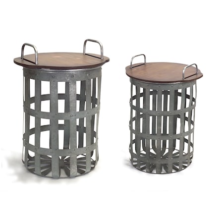 Homeroots Set of Two 16" Grey And Brown Round End Tables, 2PK 518008