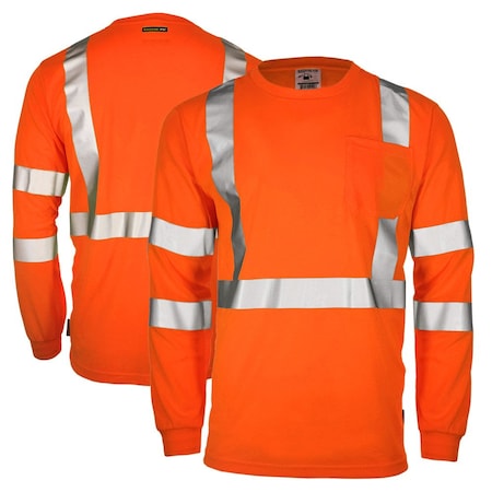 Dome75 Long Sleeve Safety Shirt, ANSI/ISEA 107-2020 Class 3, Polyester, HiVis Orange, MT DSL1431