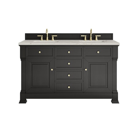 James Martin Vanities Brookfield 60'' D Vanity, Black Onyx w/ Victorian Sil Silestone Top w/FreePower Wireless Charger 547-V60D-BKO-FVSL