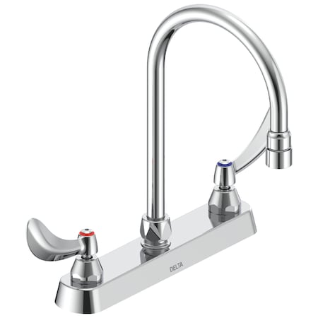 Delta Commercial 26C3 Two Handle 8 In Cast Deck-Mount Faucet With Limited Swing Spout In Chrome 26C3934-LS