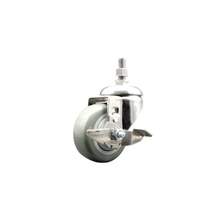 Service Caster 3.5 Inch 316SS Gray Polyurethane Swivel 12mm Stem Caster with Brake SCC SCC-SS316TS20S3514-PPUB-TLB-M1215