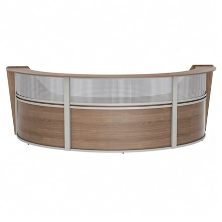 Linea Italia Reception Desk 71 in D X 46 in H, 11.9 ft W X Thermofused Laminate, Walnut, Clear ZUI317