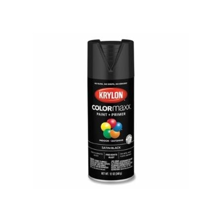 Krylon Industrial COLORmaxx, Paint + Primer Spray Paint, 12 oz, Black, Satin, 6PK 425-K05557007