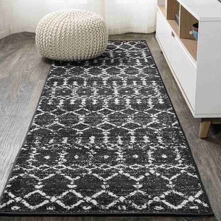 Jonathan Y Moroccan HYPE Boho Vintage Diamond Black/Ivory 2 ft. x 10 ft. Runner Rug MOH101D-210