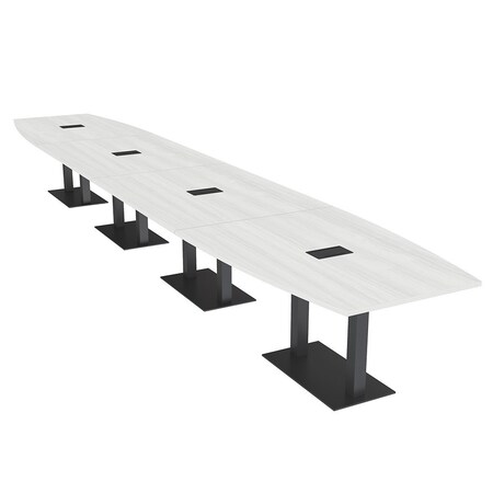 Skutchi Designs Boat Conference Table With Power, 48 in W, 240 in L, White HAR-BOT-48x240-DOU.BK-WA7976-EBLK