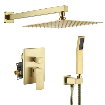 Casainc 10in. Wall Mounted Square Shower System with Handheld Spray Included, Gold CS-A3803-10BG