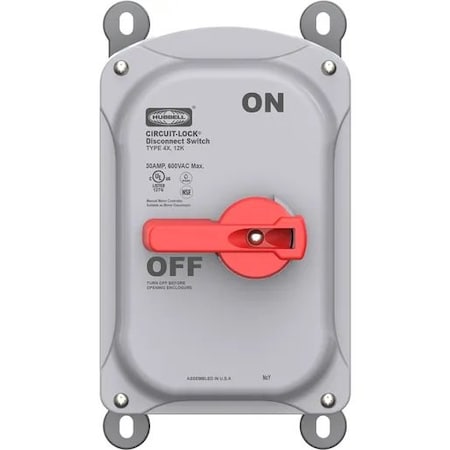 Hubbell Wiring Device-Kellems Disconnect Switch, Nonfusible, 3PST, Three Phase, NEMA 4X, Indoor/Outdoor, PBT HBLDS30VFD