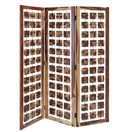 Homeroots 72" Brown Solid Wood Folding Three Panel Screen Room Divider 342781