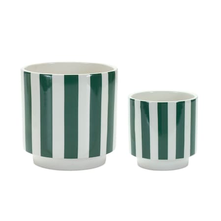 Homeroots Set of Two Green And White Dolomite Striped 4 Ounce Round Pot Planters, 2PK 517987