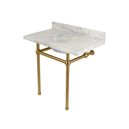 Fauceture Templeton Carrara Marble Bathroom Console Vanity with Brass Pedestal Carrara Marble/Brushed Brass KVPB36MB7