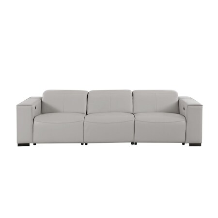 Homeroots 110" Light Gray Top Grain Leather Reclining Metal USB Sofa 720309