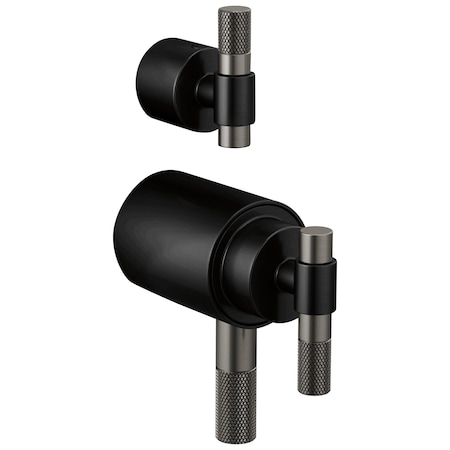 Brizo Litze Tempassure Thermostatic Valve With Diverter Trim Handle Kit, T-Lever Matte Black/Luxe Steel HL7533-BLSL