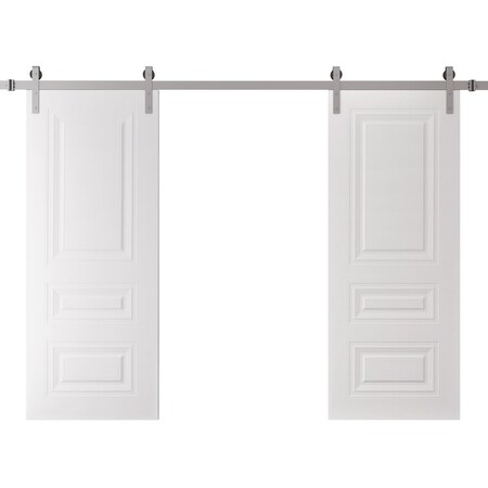 Sartodoors Double Barn Door 84 x 96 inches, BASIC 9233 White, 14FT Silver Rail Track Set, Solid Panel Interi BASIC9233DB-S-SKIN-8496