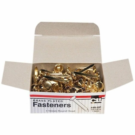 Charles Leonard Brass-Plated Paper Fasteners, 1", 100 Per Box, PK10 4RBP
