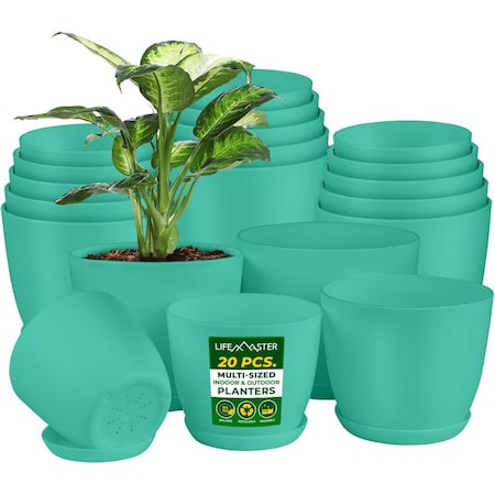 Lifemaster Planter Pots with Drainage Holes, Lightweight, Durable, Space-Saving, Aqua, 20PK LMFLOPAQA520