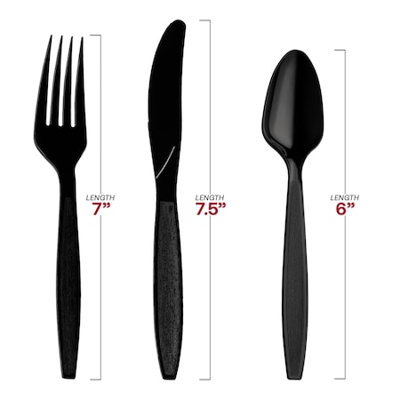 Smarty Had A Party Black Disposable Plastic Cutlery Set - Spoons, Forks and Knives (1000 Guests), 3000PK 420S-BKCS-CASE