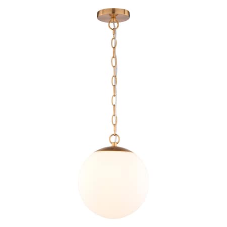 Vaxcel Linden 1-Light Muted Brass Gold Mid-Century Modern Globe Pendant Light with Opal Glass Shade P0454