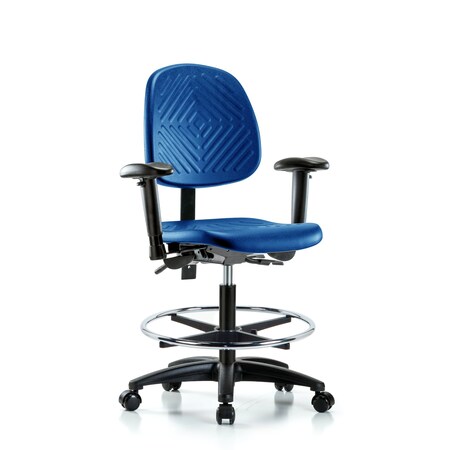 Blue Ridge Ergonomics Poly Chair, Med Bench, Med Back, Tilt, Arms, Foot Ring, Casters, Blue BR-PMBCH-MB-RG-T1-A1-CF-RC-BLU