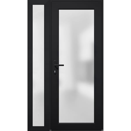 Vdomdoors Front Exterior Prehung FiberGlass Door Frosted Glass / Manux 8102 Matte Black / Sidelight Exterior MANUX8102EXD-BLK-W30+14 x H80-RH