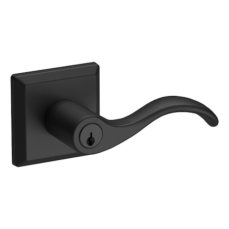 Baldwin Entry Curve Lever and Traditional Square Rose with 6AL Latch and Dual Strike Satin Black Finish ENCURTSR190