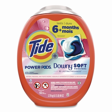 Tide Power PODS Plus Downy Laundry Detergent, April Fresh Scent, 98 oz Tub, 63 Pods/Tub 11807